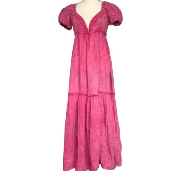 FREE People Monsoon Maxi dress with puff sleeves low cut back Size M - Picture 12 of 13